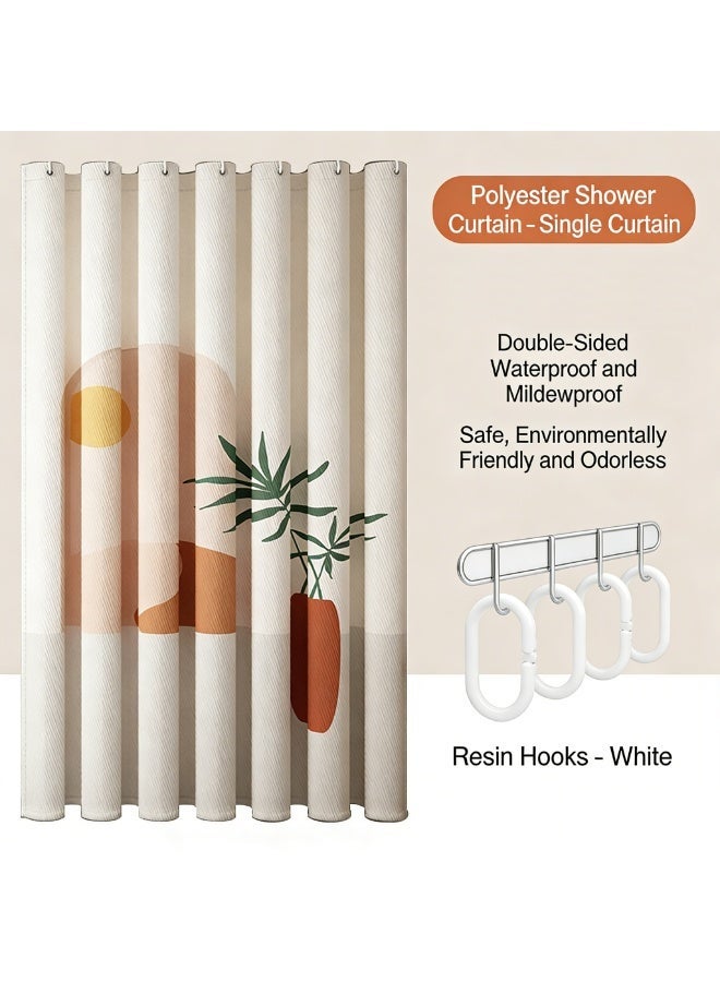 AuliceVerse 180x180cm Waterproof Shower Curtain with Hooks - Anti-Mold Polyester Bathroom Curtain | Modern Minimalist Plant Print Bath Curtain for Bathroom Decor (Single Curtain + Rings) - Image 2